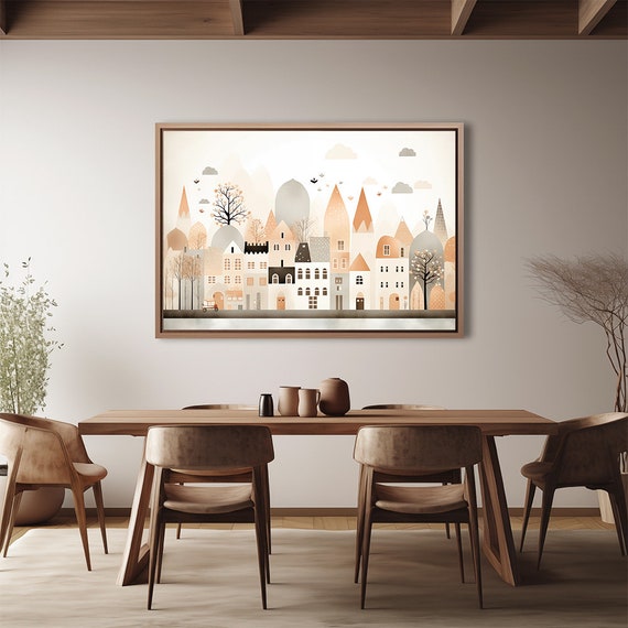 Abstract Nordic Cityscape Nursery Print Scandinavian Small Town Illustration Poster Perfect Modern Neutral Nursery Poster