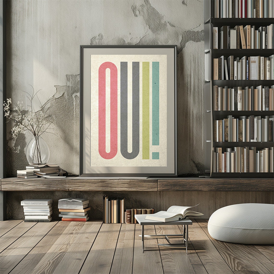 Oui Colorful Retro French Typography Exclamation Wall Poster - Image 2