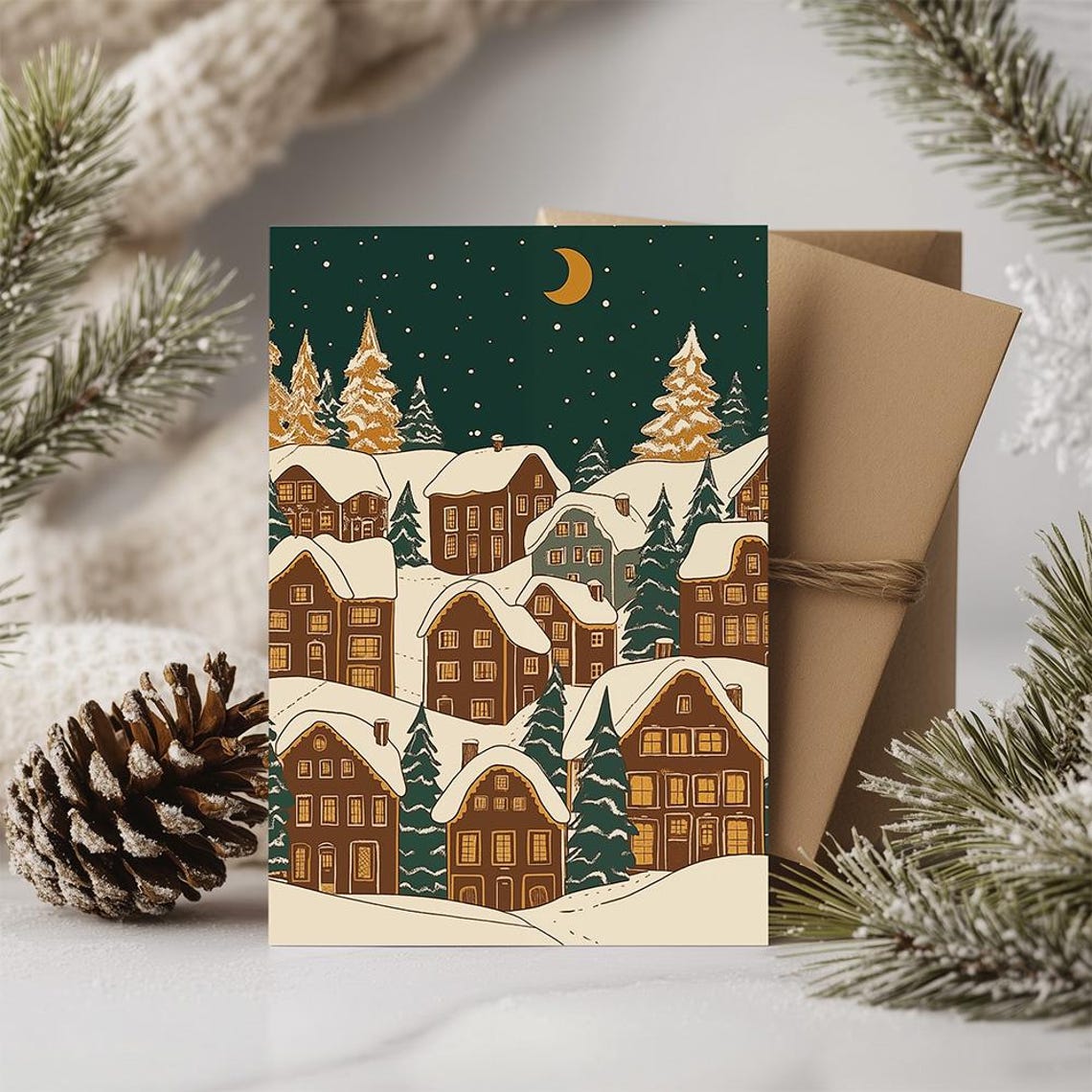 Gingerbread Village Snowy Night Illustrated Christmas Holiday Poster - Image 3