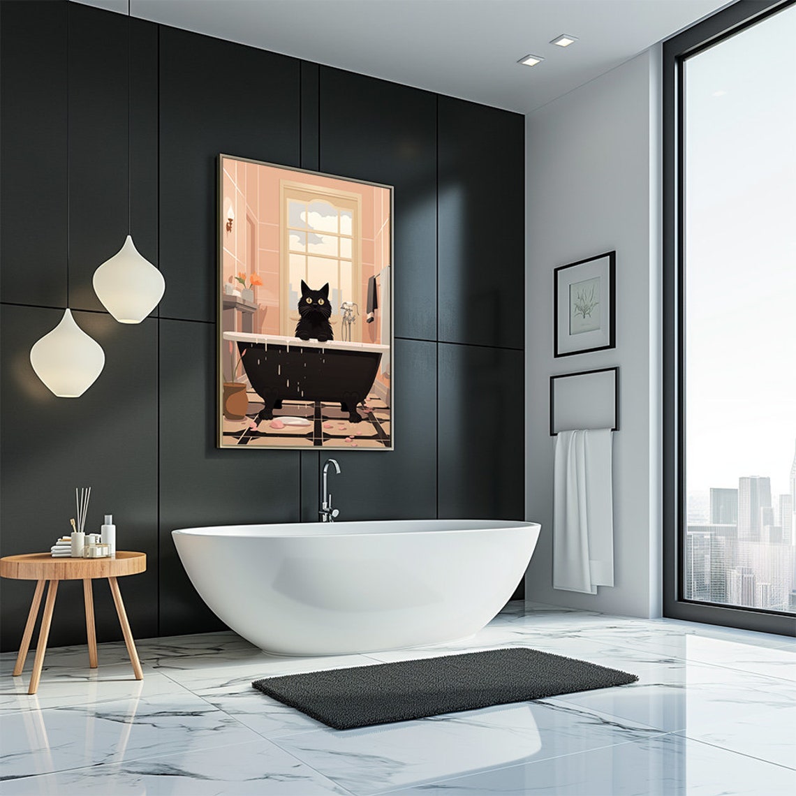 Funny Black Cat Overflowing Bathtub Bathroom Humor Wall Poster - Image 3