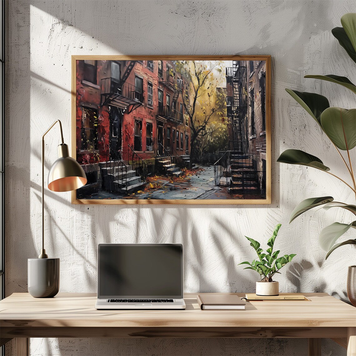 New York Brick Apartments Fire Escapes Autumn Street Art Poster - Image 2