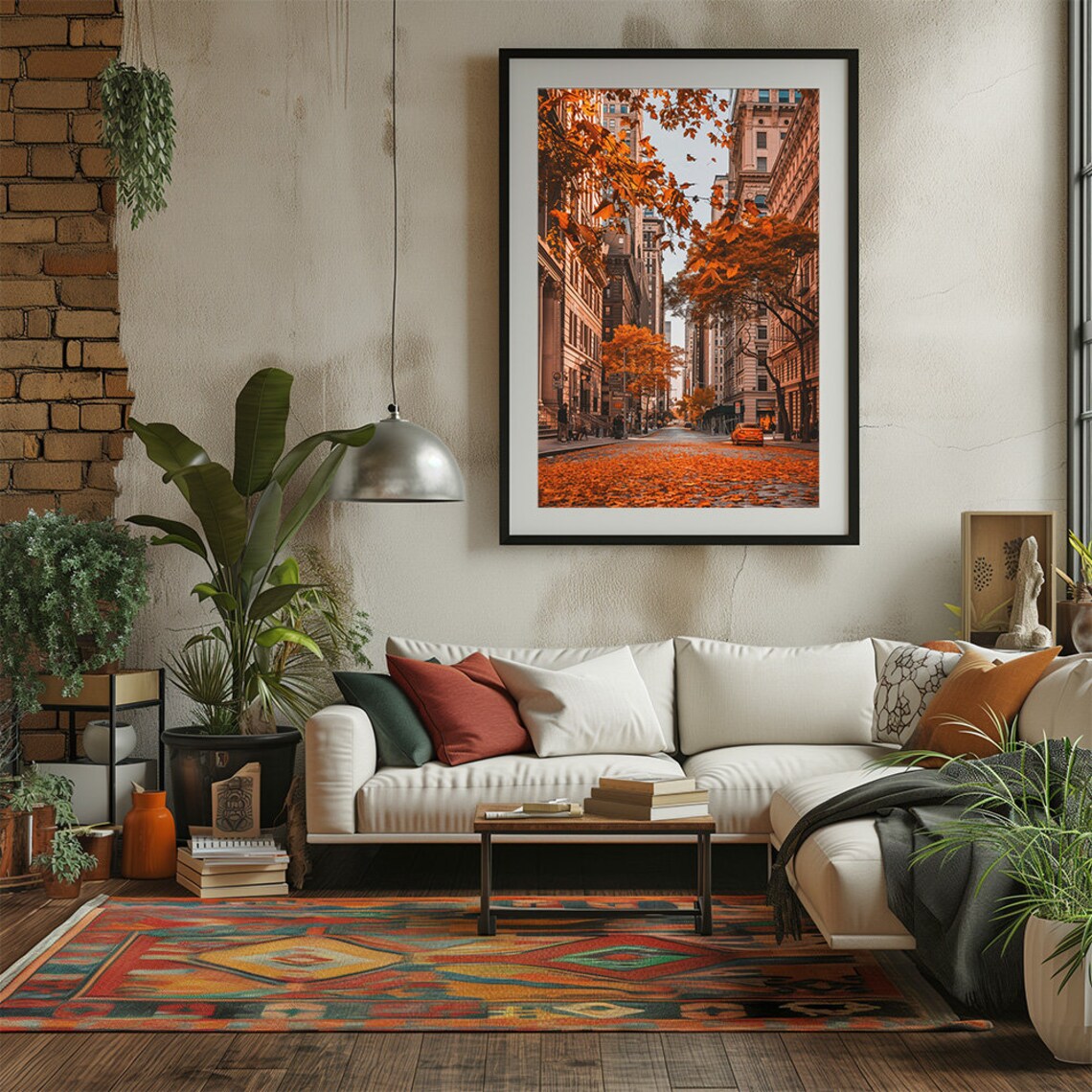 New York City Relaxing Urban Scene Poster Big City Street With Trees In Autumn Art Print Fall Colors City Home Decor - Image 2
