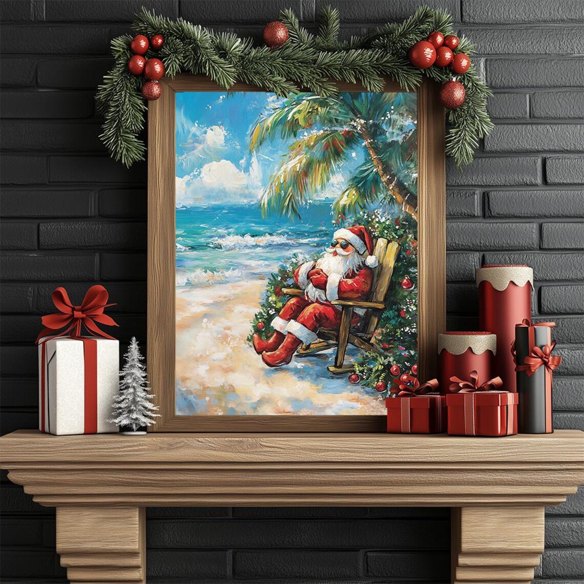 Tropical Santa Christmas On The Beach Funny Holiday Vacation Poster - Image 2