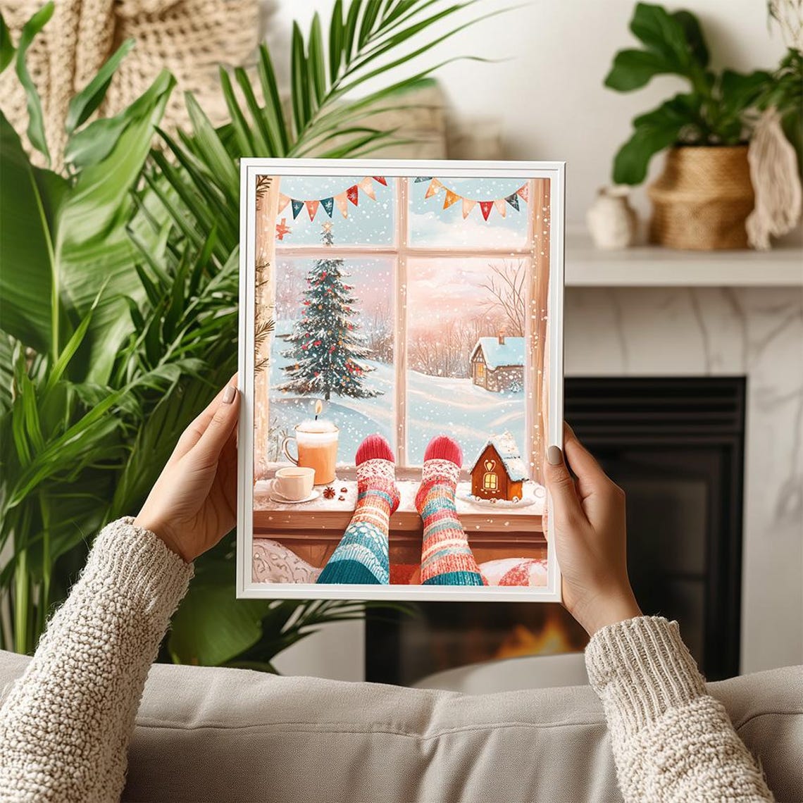 Cozy Snowy Christmas Morning Window View Festive Holiday Art Poster - Image 2