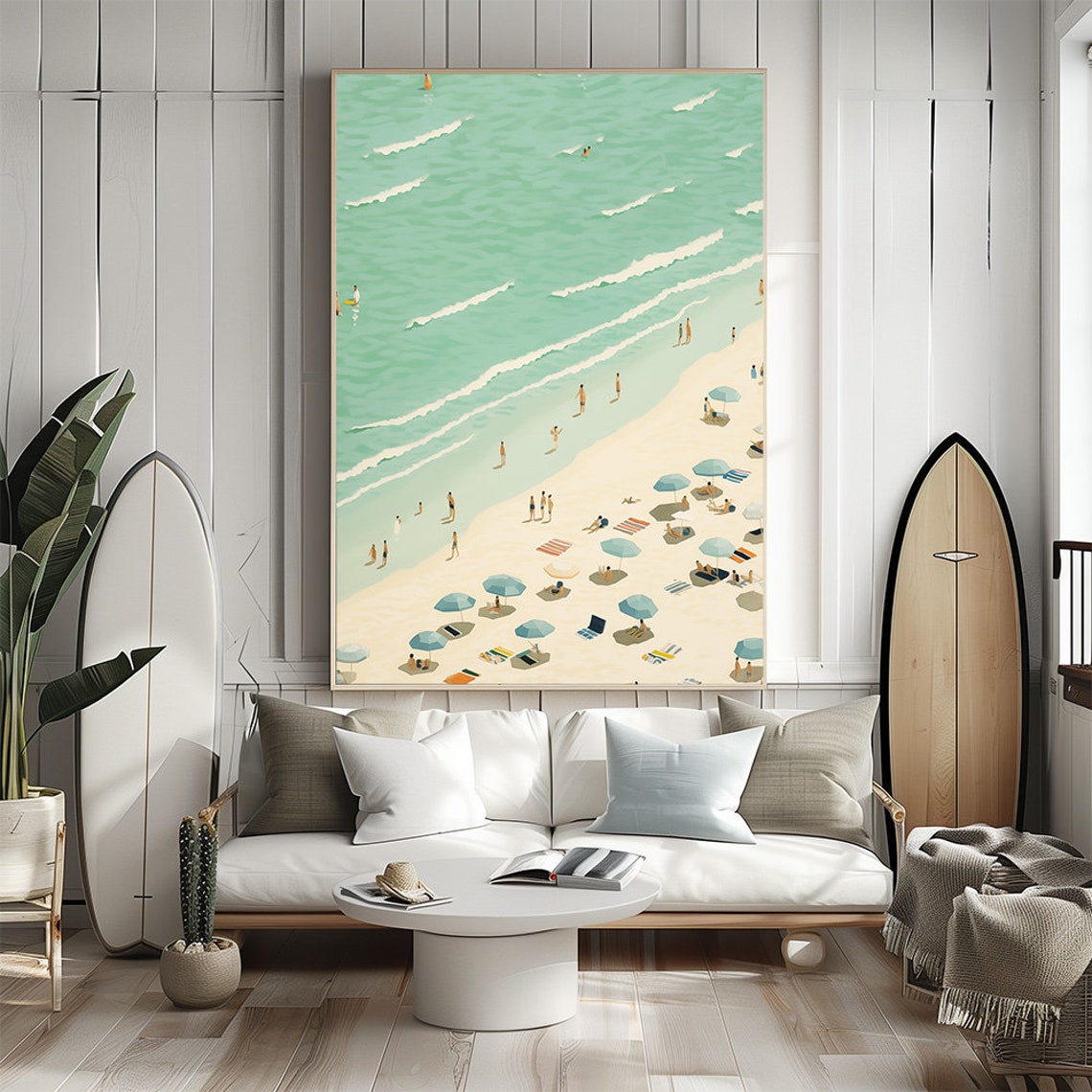 Aerial Beach Umbrellas Turquoise Sea Summer Minimalist Wall Print - Image 2