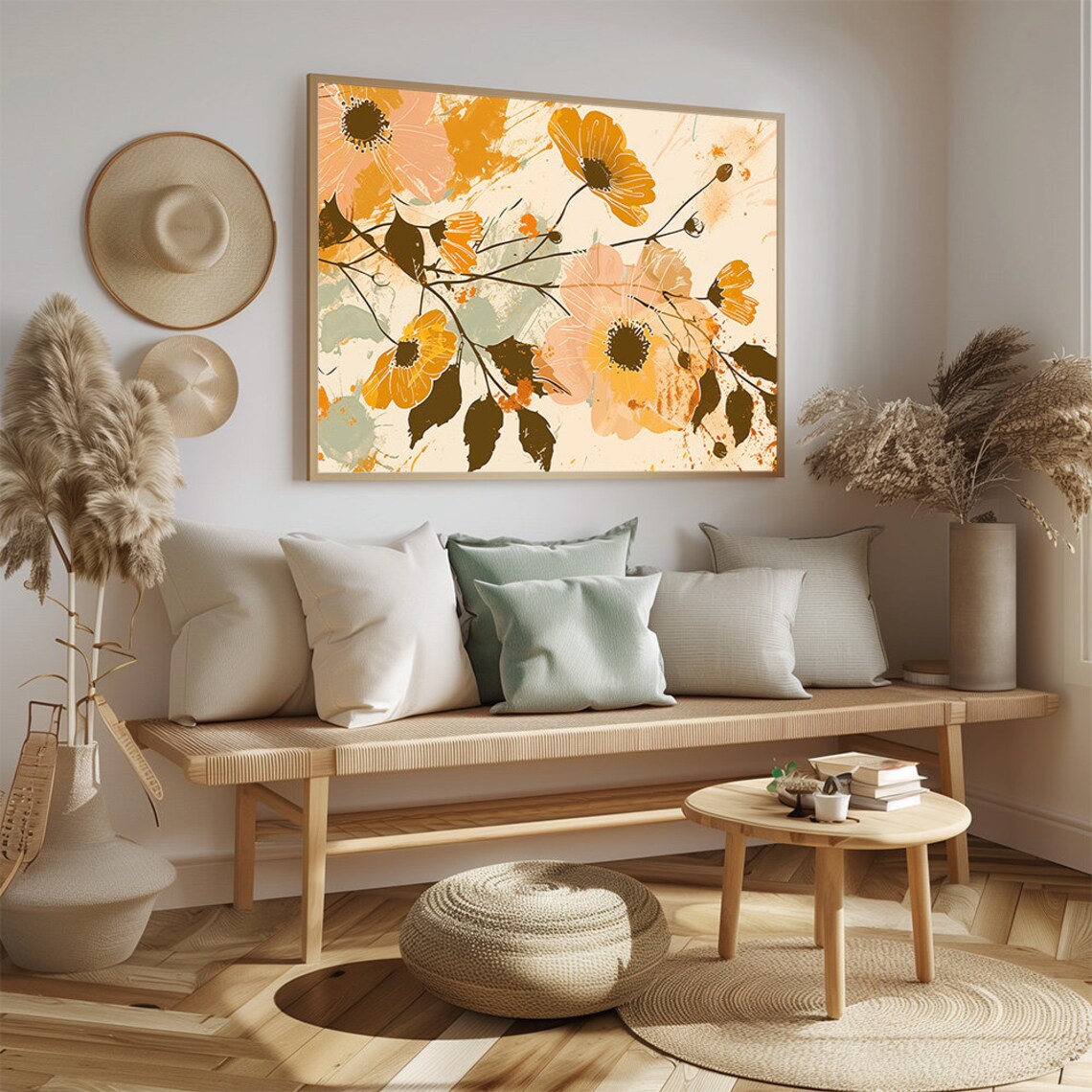 Gold and Pink Abstract Floral Watercolor Poster With Wildflowers - Image 2