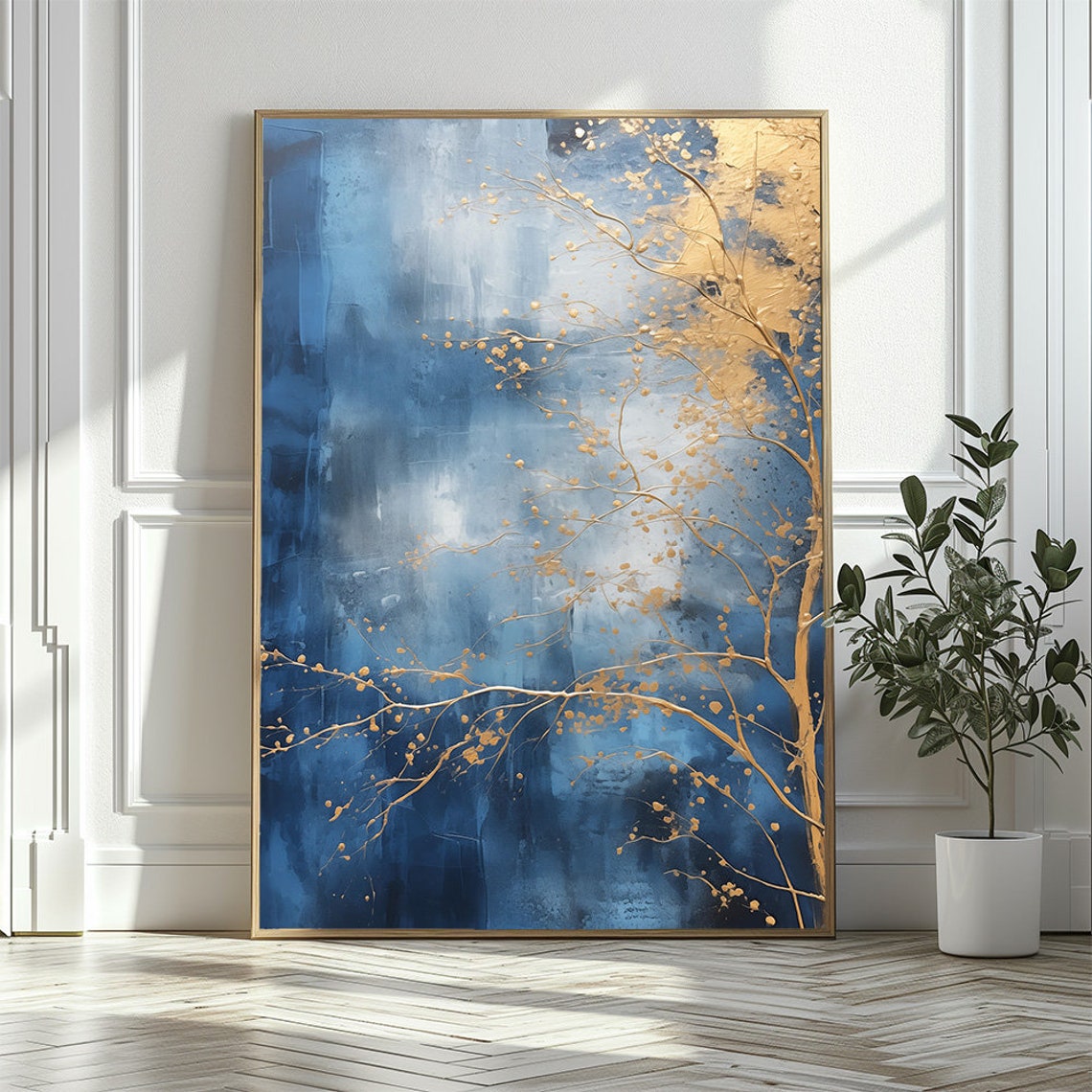 Navy Blue And Gold Abstract Tree Branch Modern Luxury Style Poster - Image 3