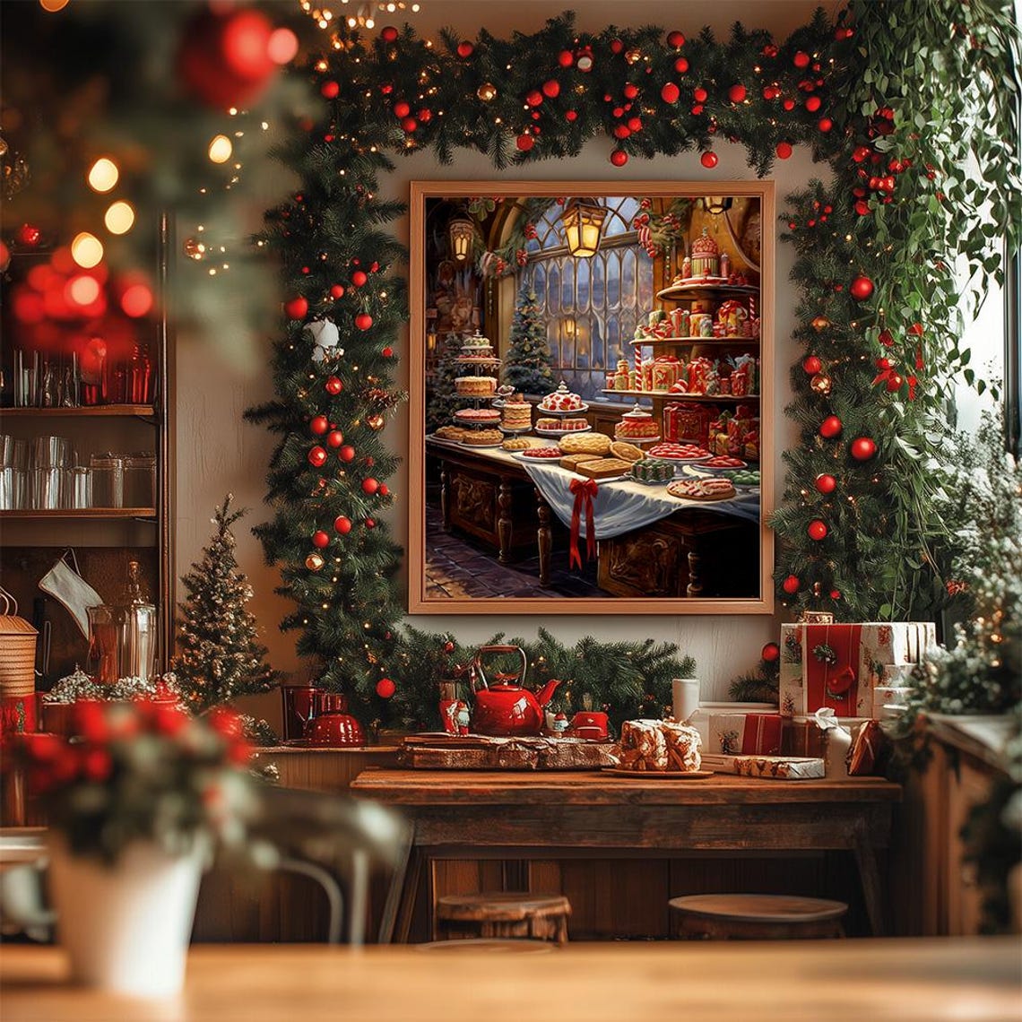 Vintage Bakery Christmas Sweets Display Table Painting Poster - Image 3