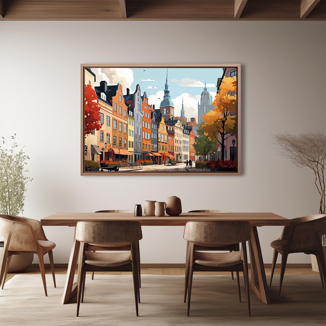 Colorful Scandinavian Old Town Street Illustration Art Poster - Image 3