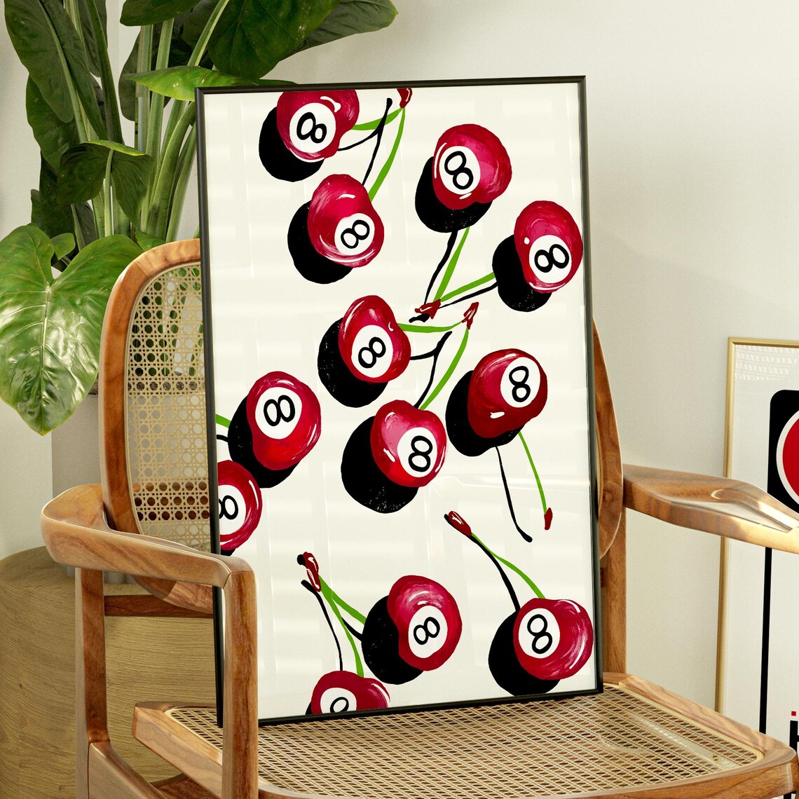 Eight Ball Cherries Pop Art Playful Retro Illustration Print