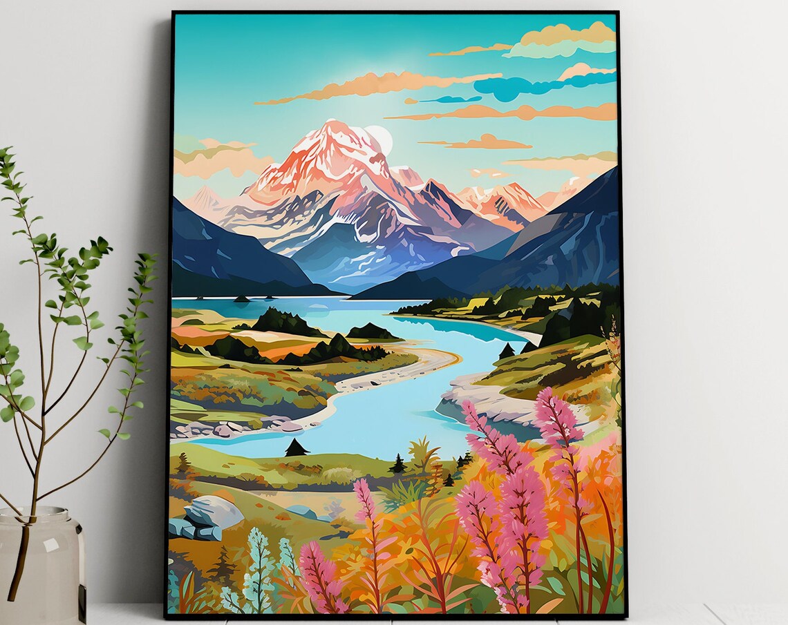 Aoraki Mount Cook Travel Poster, New Zealand
