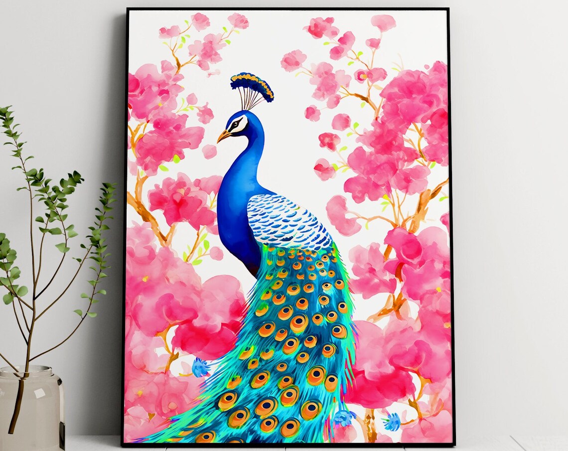 Peacock Art Print, Bohemian Tropical Bird Decor