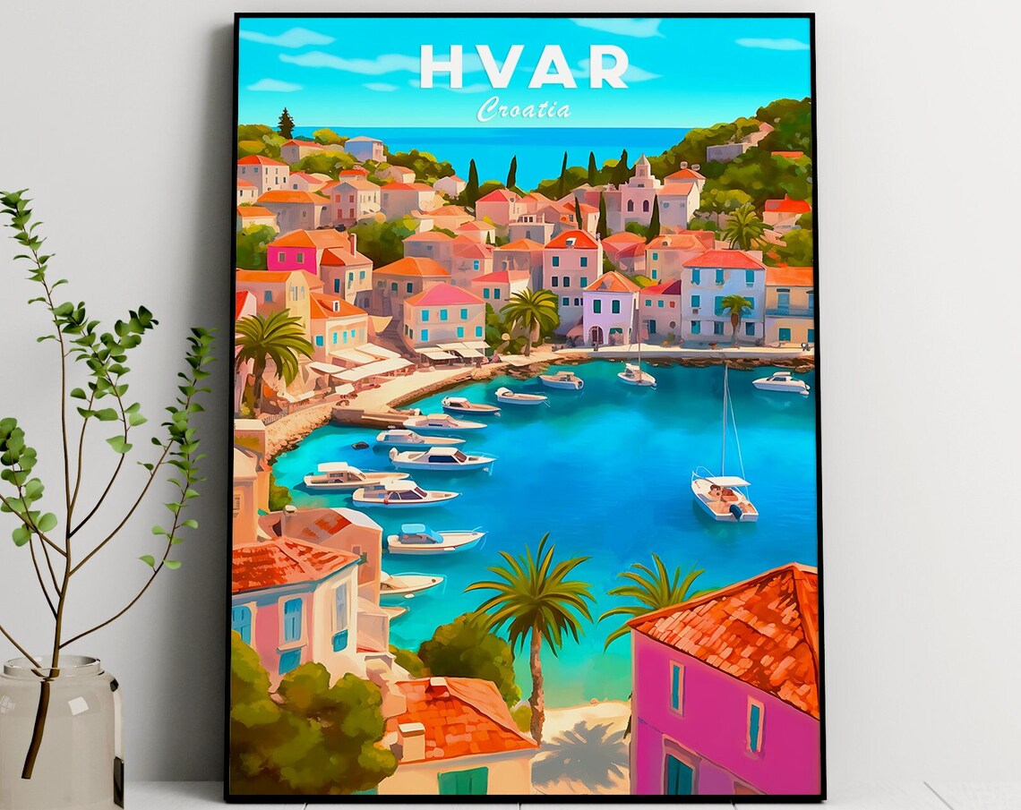 Hvar Travel Illustration, Croatia Cityscape Art Print