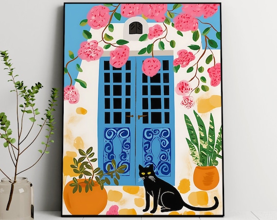Cat in Greece Illustration Travel Poster Print