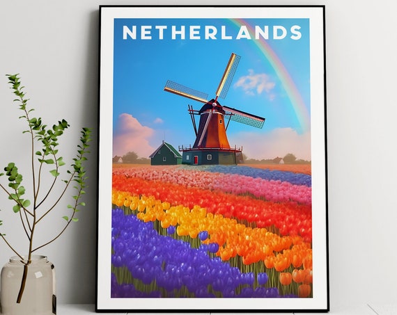 Amsterdam Windmill Art Print, Holland Landscape