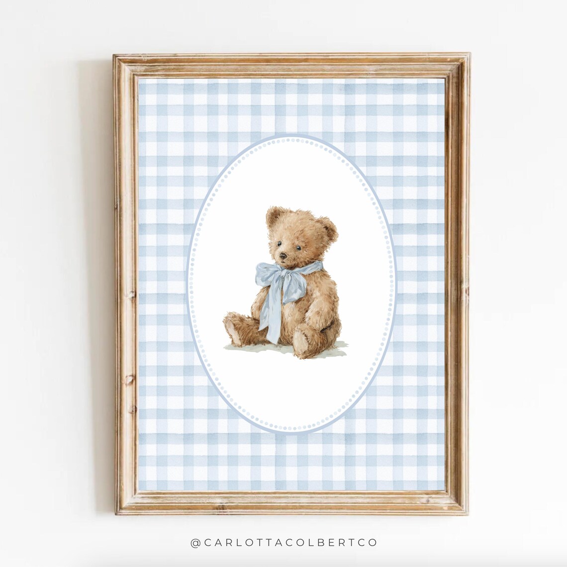 Bear Nursery Art Blue Boy Gingham Teddy Print