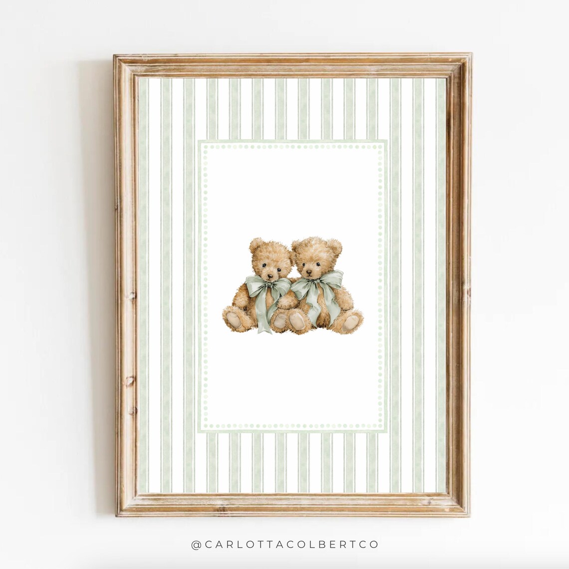 Bear Nursery Art Sage Green Twin Teddy Poster Brother Baby Boy Vintage