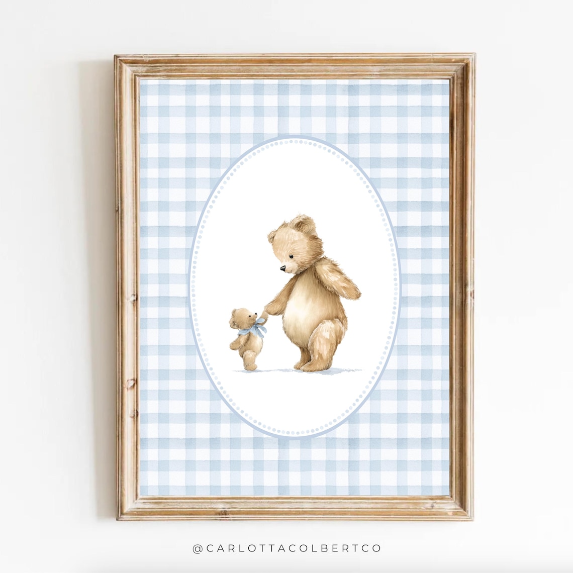 Blue Boy Nursery Art Bear Vintage Decor Mom And Baby Teddy Poster Room
