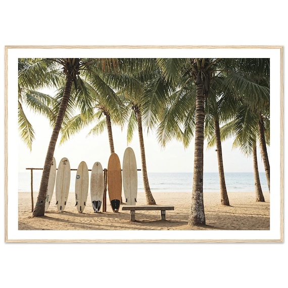 Surfboards Under Palm Trees On A Tropical Beach Coastal Photo Poster