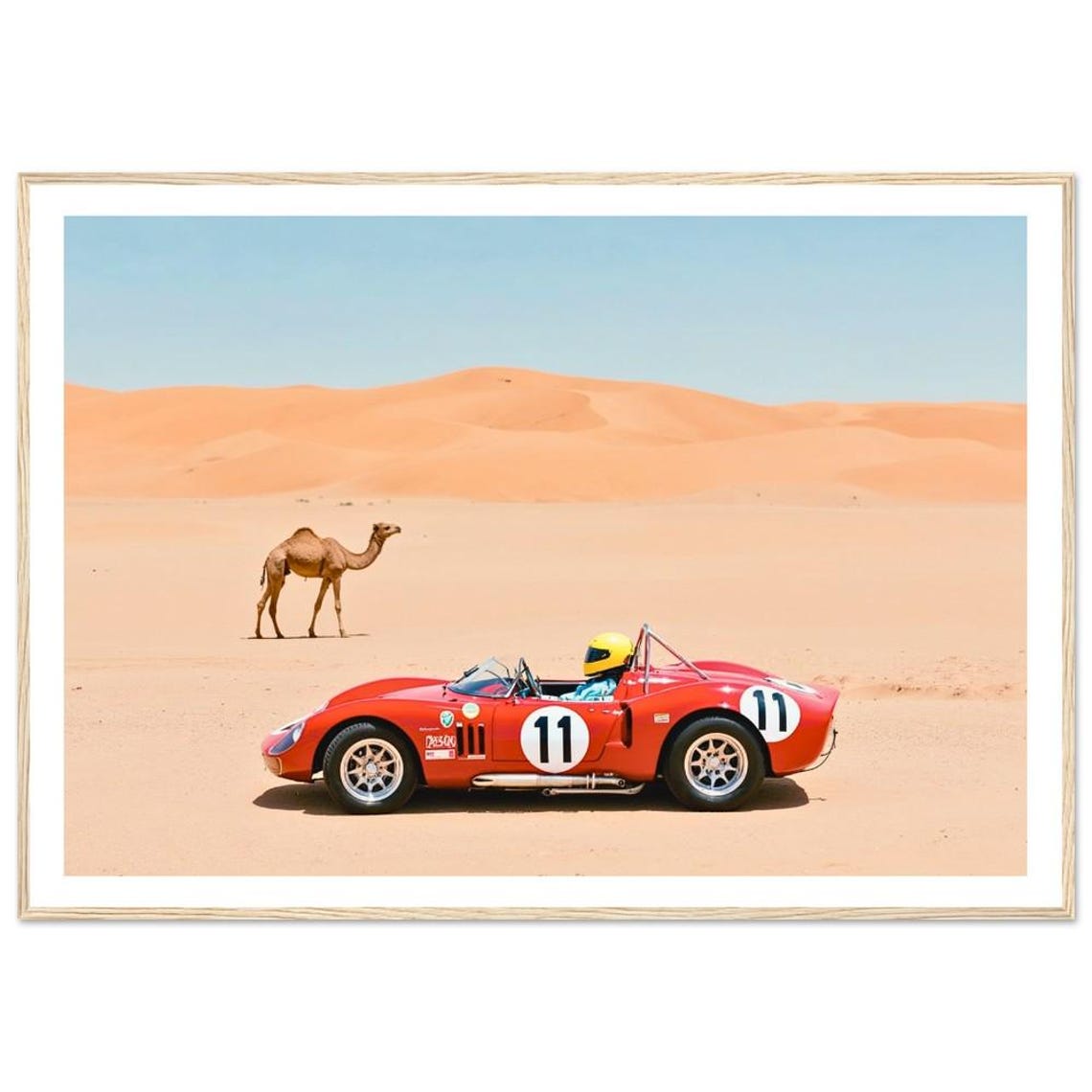 Red Vintage Race Car Number 11 Desert With Camel Photo Poster