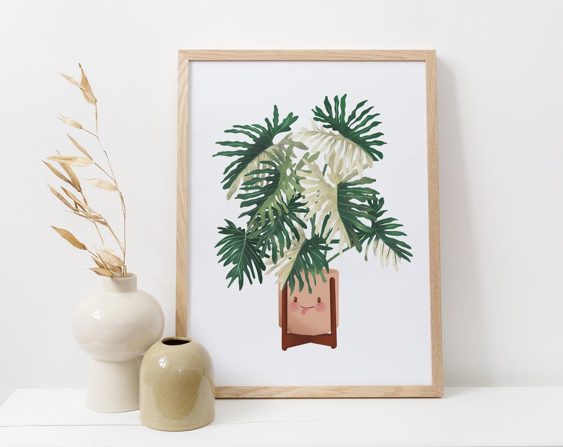 Philodendron Selloum Cheerful Smiling Cute Kawaii Plant Poster