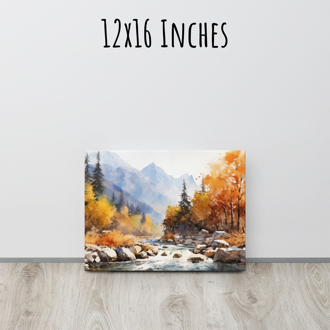 Fall Mountain Watercolor Print Autumn Stream Rapids Blue Peaks Poster - Image 2