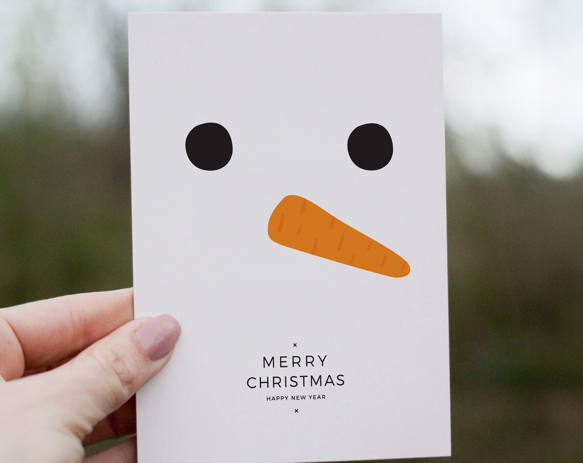 Snowman Face Merry Christmas Happy New Year Minimal Card Art Print