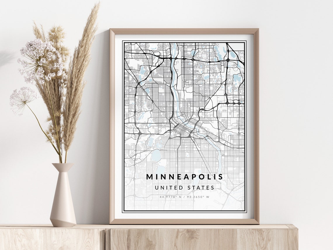 Minneapolis City Map Print Poster Wall Art Geographic
