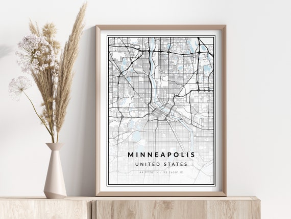 Minneapolis City Map Print Poster Wall Art Geographic