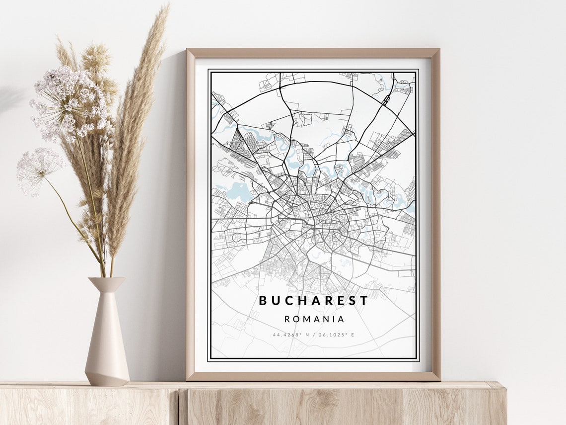 Bucharest Romania Minimalist City Street Map Coordinate Wall Art