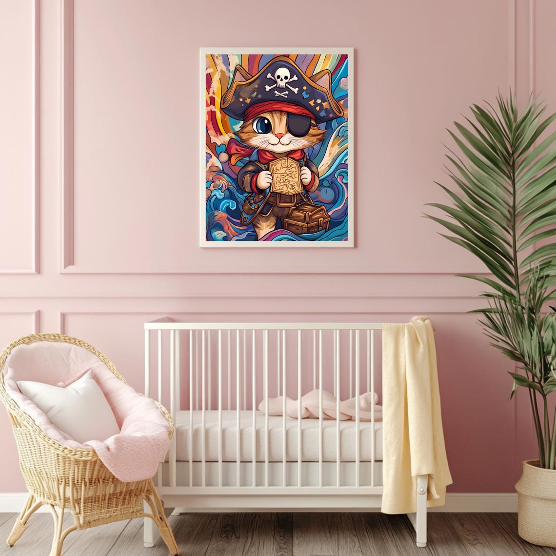 Cute Pirate Kitten Tricorn Hat Eye Patch Treasure Map Ocean Poster - Image 4