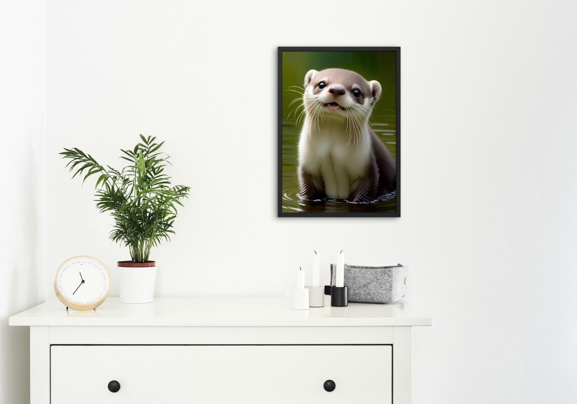 Baby Otter Smiling In Water Green Pond Cute Wildlife Nursery Wall Poster - Image 4
