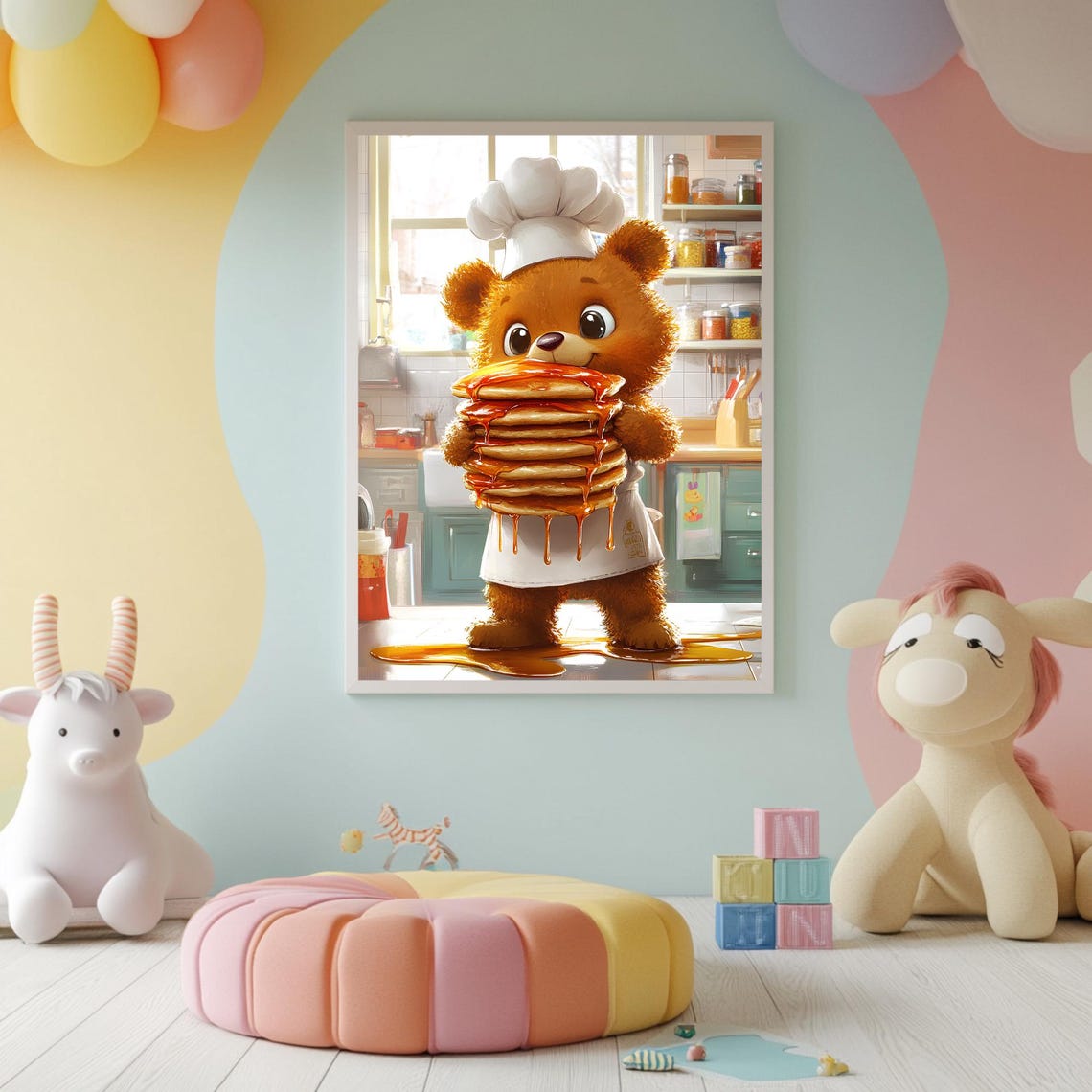 Funny Bear Chef Nursery Wall Art Bear Baby Shower Gift Cute Bear Kids Room Art Kitchen Theme Nursery Print - Image 2
