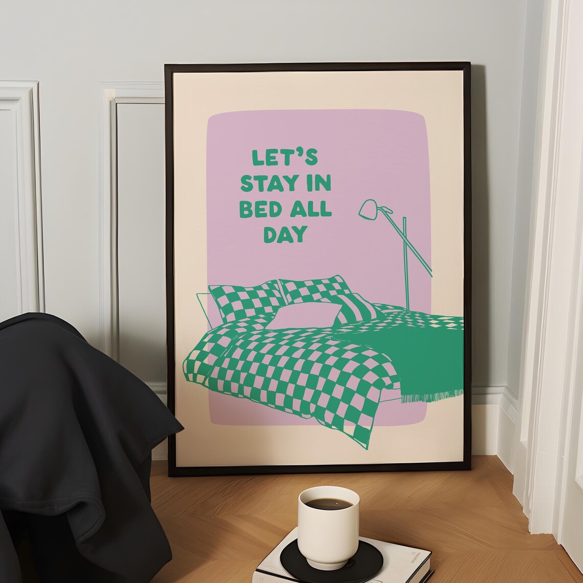 Lets Stay In Bed Retro Bedroom Art Print - Image 4