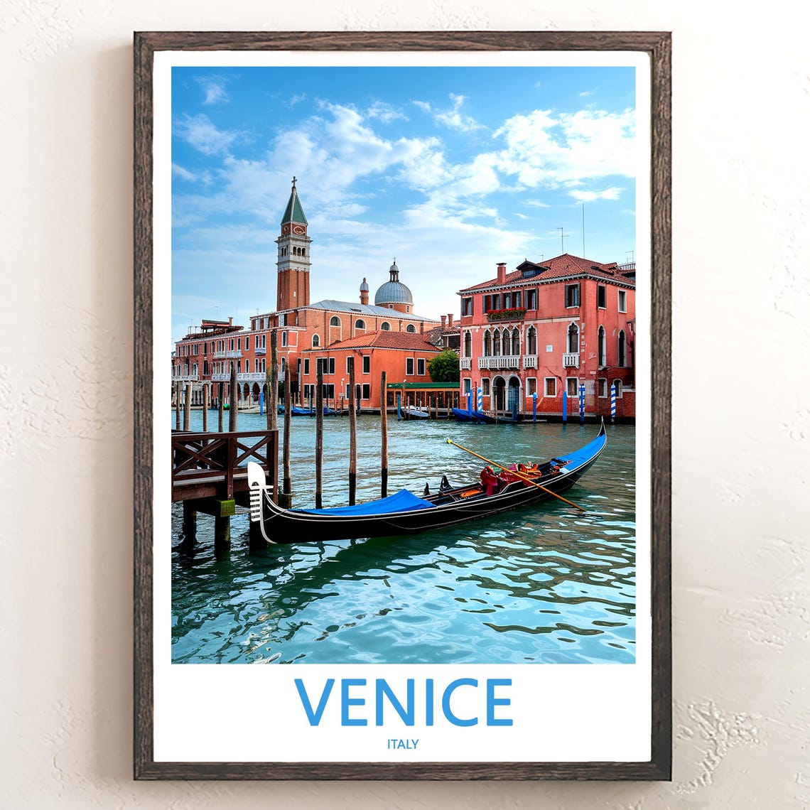 Venice Italy Gondola Moored By San Giorgio Island Church Poster