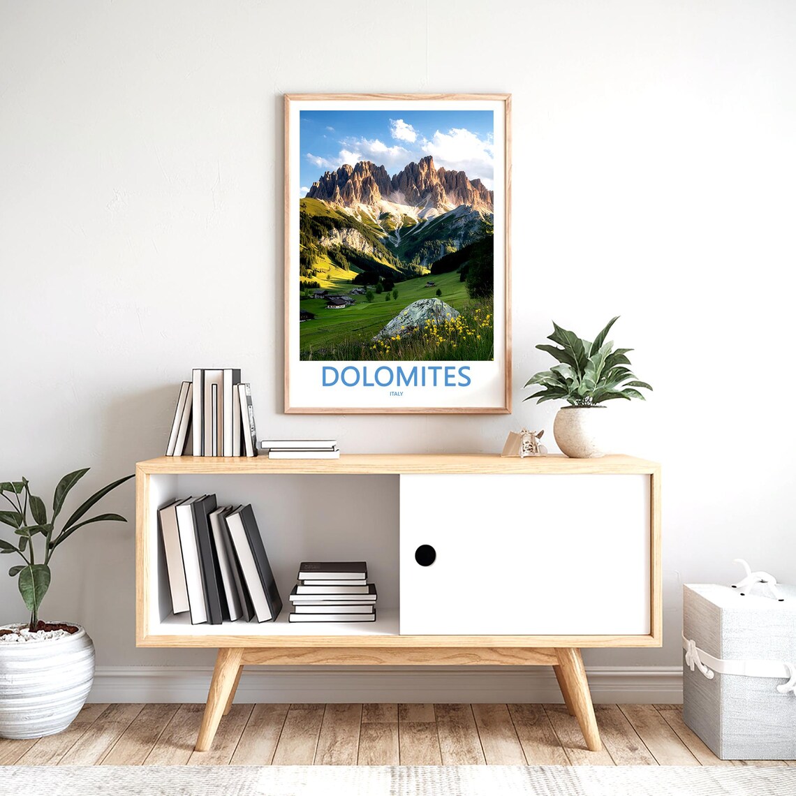 Dolomites Chalets with Wildflowers in Valley Italy Travel Poster - Image 2