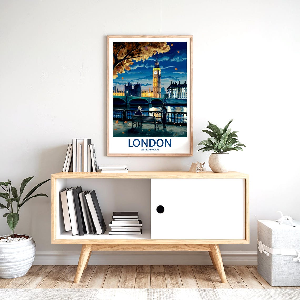 Big Ben at Night in Autumn with a Riverside Viewpoint Poster - Image 2