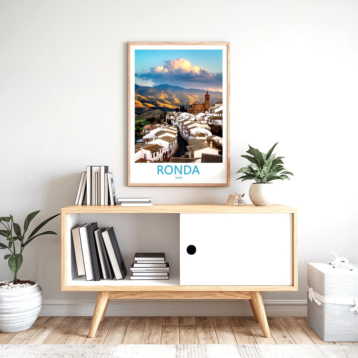 Ronda Whitewashed Street and Church Tower Spain Travel Poster - Image 2