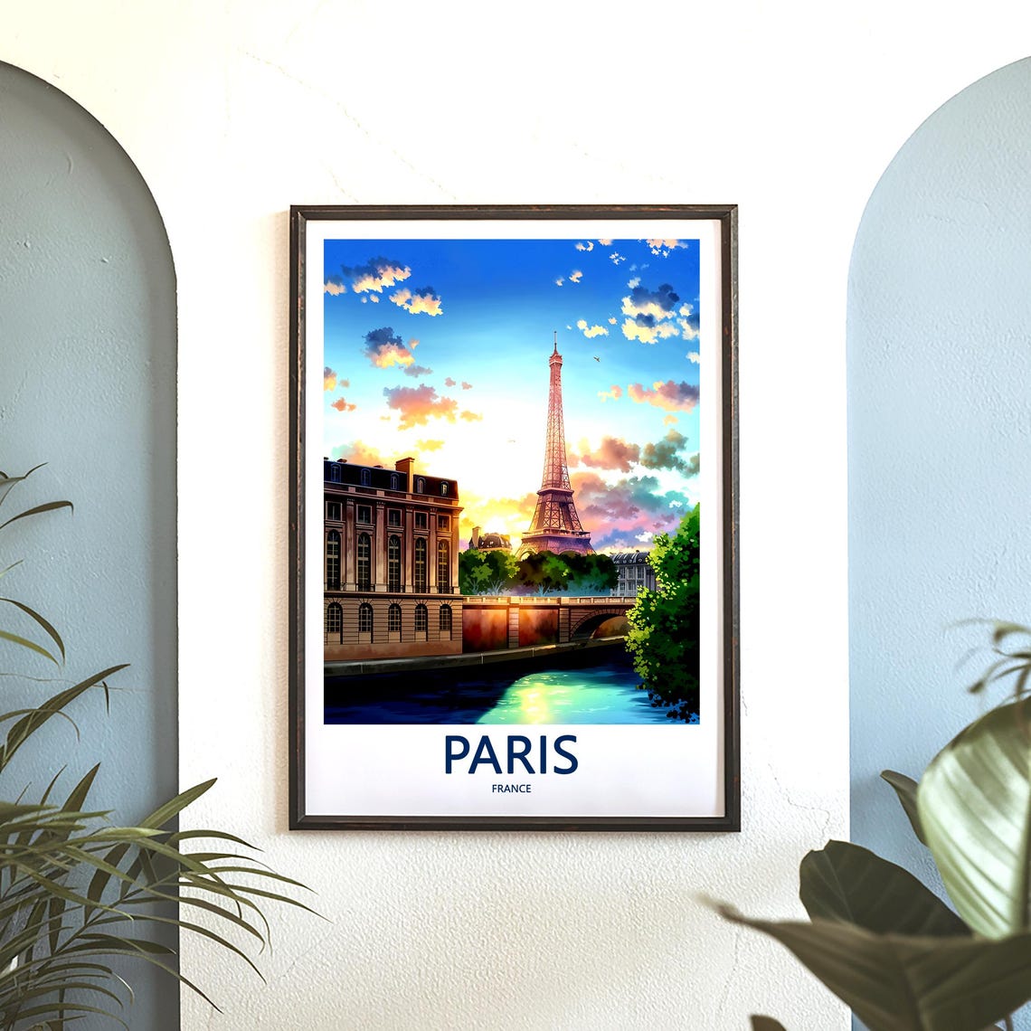 Eiffel Tower Rising Above the Seine Bridge in Blue Hour Light Poster - Image 3