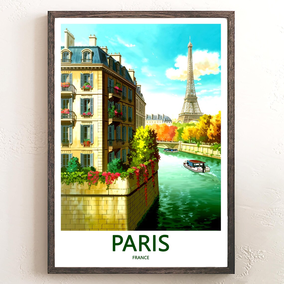 Eiffel Tower Seine Tour Boats Flower Box Building Paris France Poster
