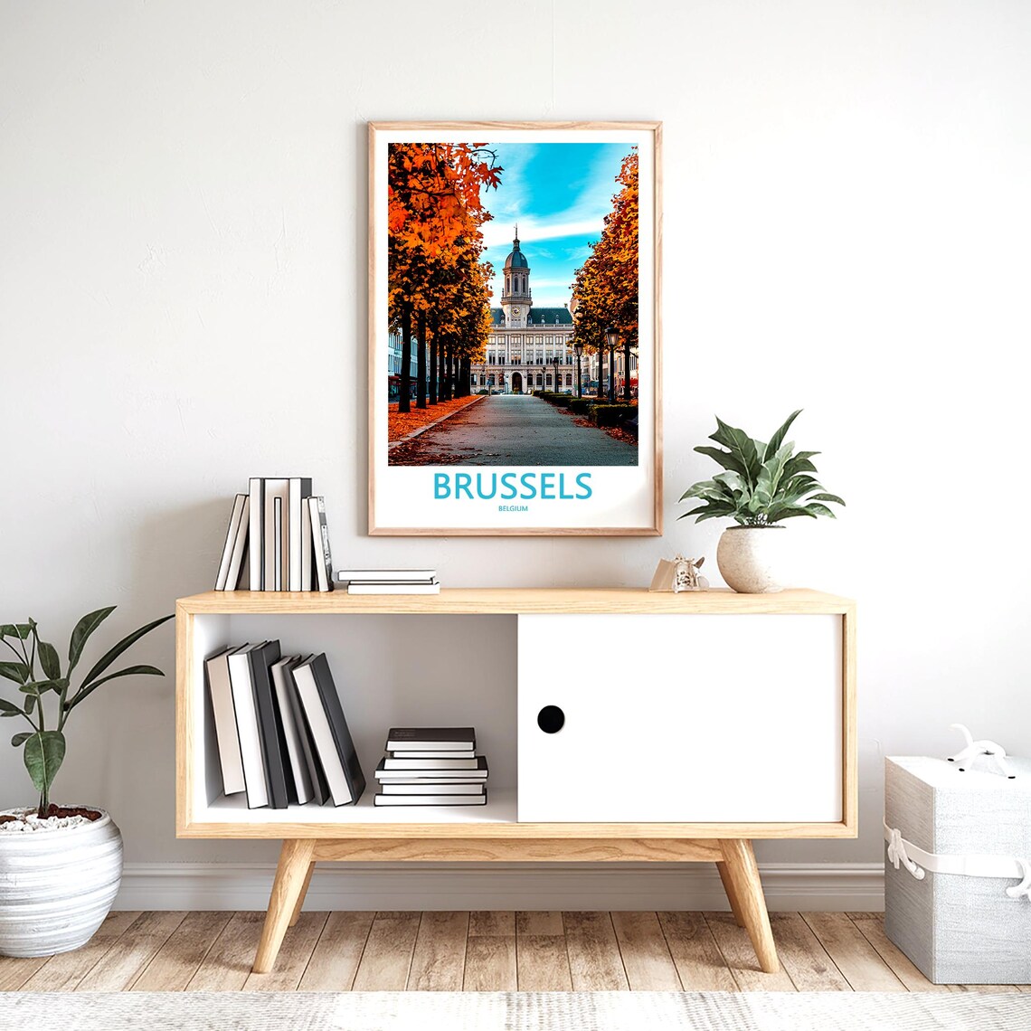 Brussels Belgium Fiery Autumn Avenue Dome Building Art Poster - Image 2