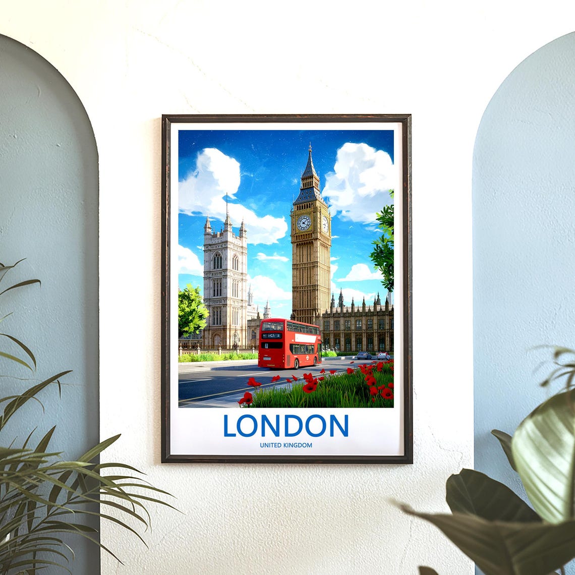 London Big Ben Parliament Square Red Bus Daytime Scene Poster - Image 3