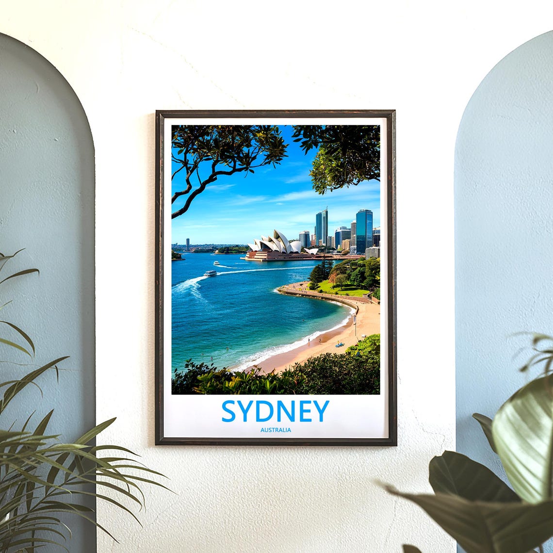 Sydney Opera House Seen from a Sandy Beach with a Passing Ferry Poster - Image 3