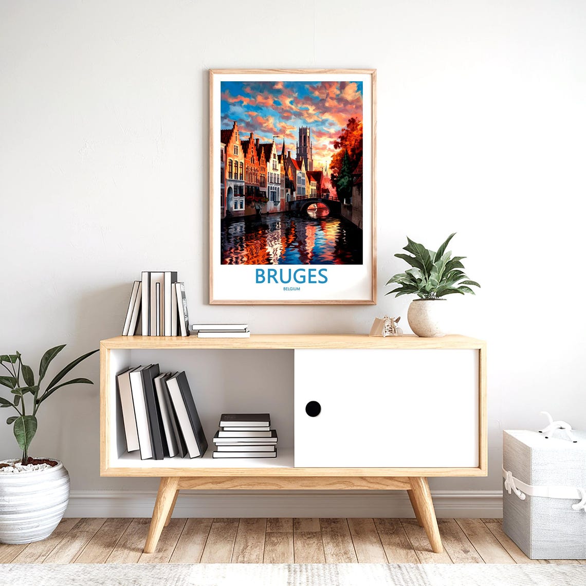 Bruges Belgium Sunset Canal Bridge With Glowing Clouds Poster - Image 2