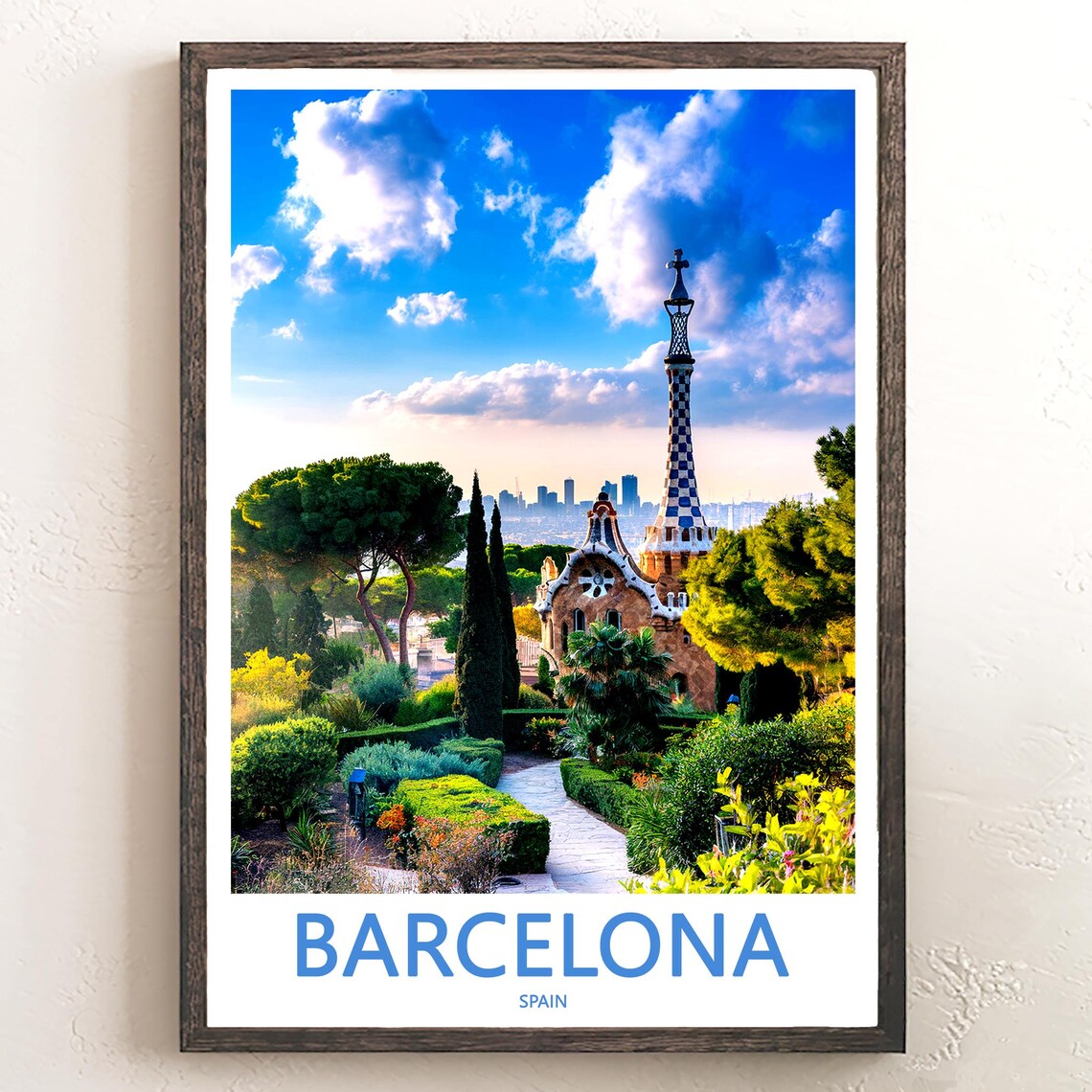 Barcelona Park Güell Garden Path Gatehouse Photo Travel Poster