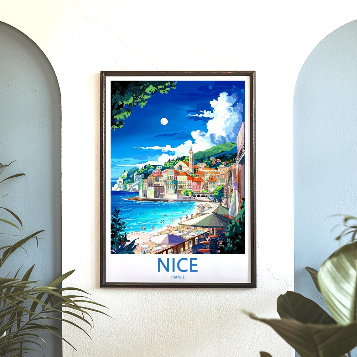 Nice France Moonlit Old Town Beach Night Travel Decor Poster - Image 3