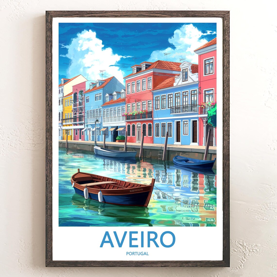 Aveiro Portugal Wooden Boat Colorful Canal Houses Travel Poster