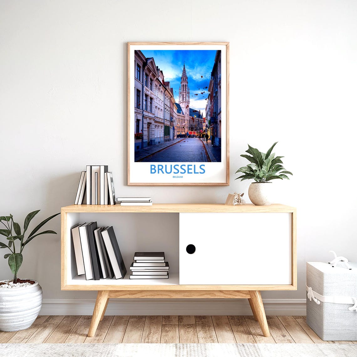 Brussels Old Town Evening Street View Town Hall Tower Travel Poster - Image 2