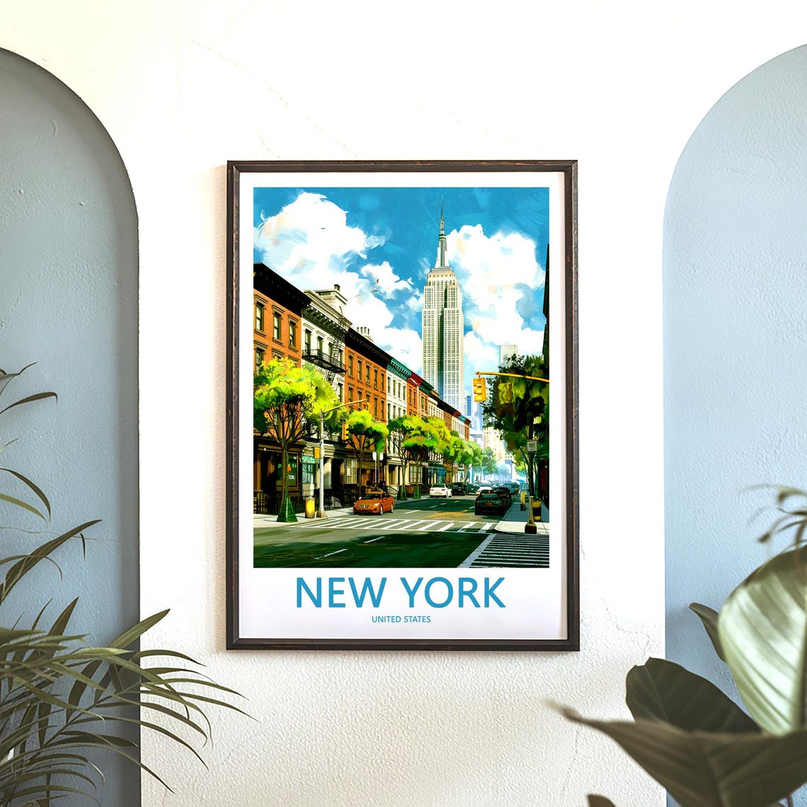 Empire State Building Above a Brooklyn Brownstone Block Poster - Image 3
