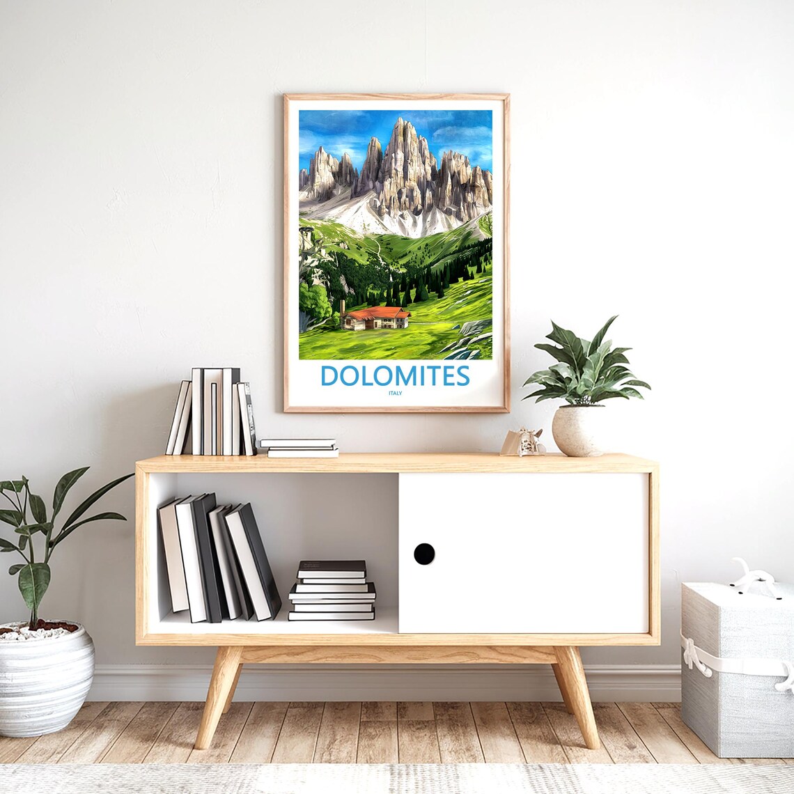 Dolomites Mountain Hut in Green Meadow Italy Nature Travel Poster - Image 2